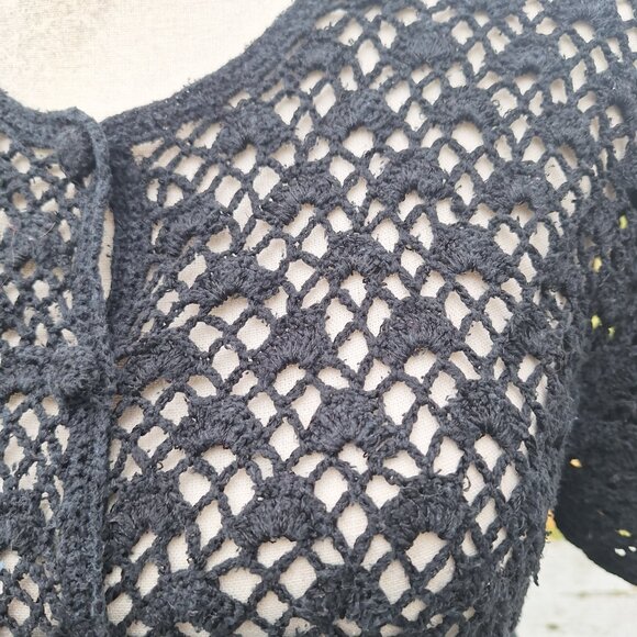 Vintage Black Crocheted Sweater with short sleeves by Pierre Cardin. - Picture 3 of 7